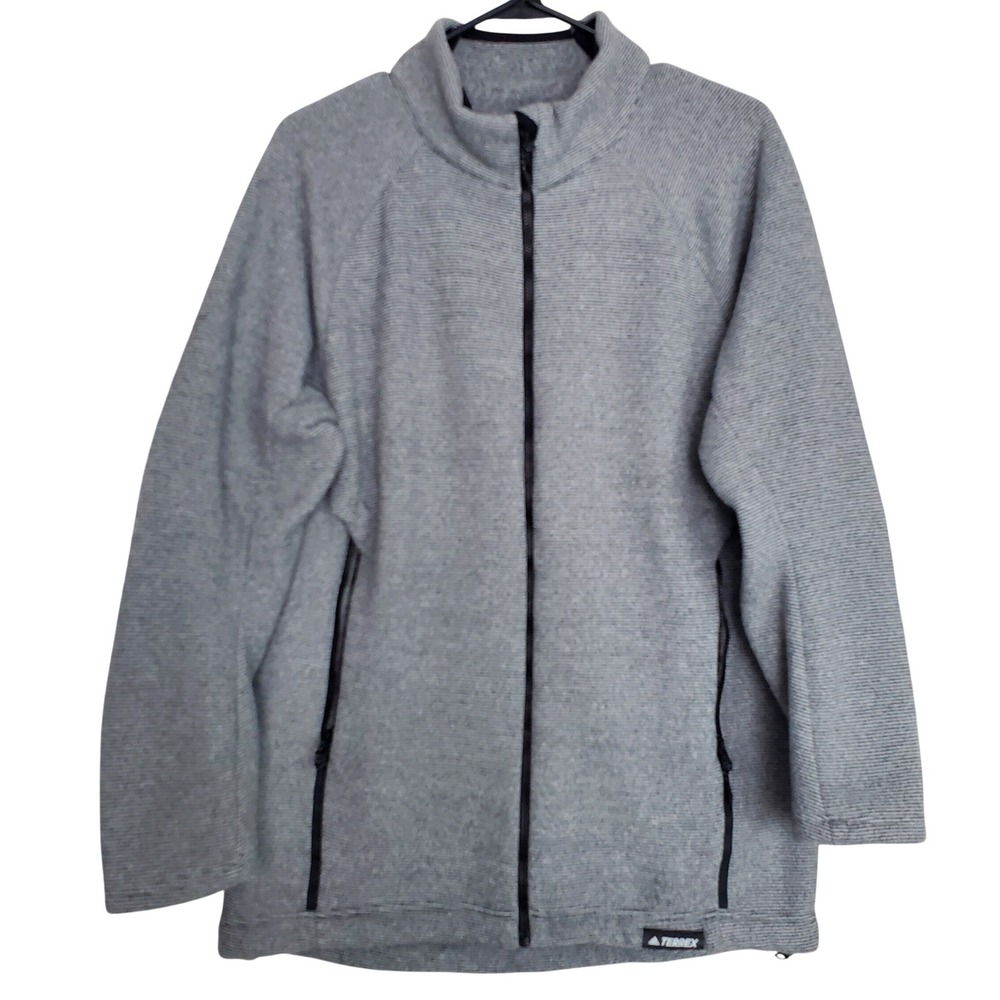 Adidas Terrex Climawarm Full Zip Jacket Mens Size M Gray‎ Striped Athleisure